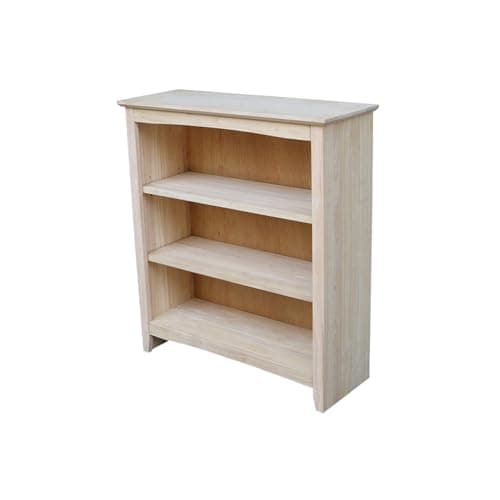 HomeStock Suburban Soiree Shaker Bookcase with Adjustable Shelves in Unfinished Solid Wood 32" W x 12" D x 36" H Butcher Block Design Ready to Assemble