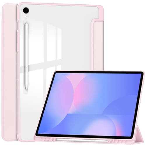 iDOMi for Samsung Galaxy S10 FE Plus 13.1 inch 2025 Model X620 / X626B Case, Transparent Clear Back Shell Trifold Stand Auto Sleep Wake Shockproof Drop Protective Cover for Women Men, Pink