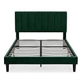 SUMELL Modern Full Size Bed Frame, Upholstered Dark Green Velvet Platform Bed with Headboard, Sturdy Wood Slat Support, No Box Spring Needed