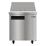 Pemberly Row 27" Commercial 1-Door Refrigerated Salad & Sandwich Prep Table, 8 Cu. Ft. Capacity, Stainless Steel, Adjustable Shelf, 12-Pan Mega Top, Digital Temperature Control, Freestanding
