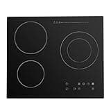 Electric Cooktop - 3 Burner Bulit-in Electric Ceramic Cooktop, Radiant Stove Top with 9 Heating Level Kid Safety Lock and Timer, 2600W 110V Sensor Touch Control Hot Plate (No Plug)