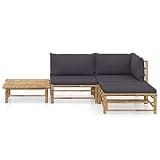 WDSAYREH Bamboo 4 Piece Patio Lounge Set with Dark Gray Cushions, Modular Outdoor Lounge Set for Relaxing