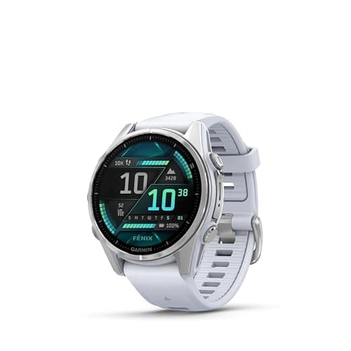 Garmin fēnix® 8 – 43mm, AMOLED, Premium Multisport GPS Smartwatch, Long-Lasting Battery Life, Dive-Rated, Built-in LED Flashlight, Silver with Whitestone Band