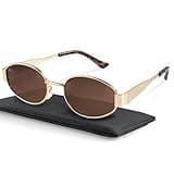 livho Retro Polarized Sunglasses - UV400 Protection, Oval Shape, Metal Frames - Matching Soft Case Inlcuded