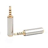 3.5mm Male to Female Audio Adapter, Gold-Plated, 4-Pole TRRS Stereo Jack, Silver Metal Housing, Pack of 2
