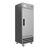 Pemberly Row 29" Solid Door Stainless Steel Reach-In Refrigerator, Silver Finish, 82"H x 25.3"W x 29"D, Adjustable Shelves, Bottom-Mounted Compressor, Commercial Kitchen Cooler with Digital Display