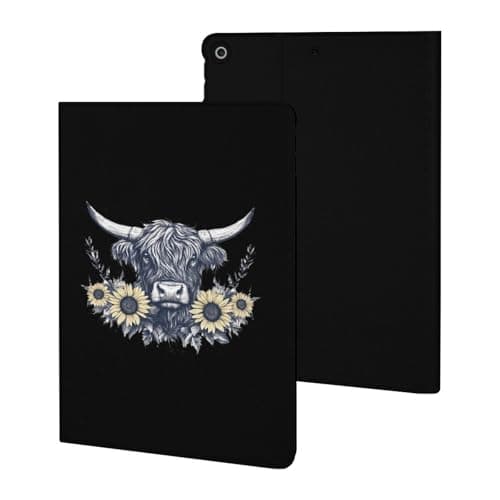 Scottish Highland Cow Sunflowers Slim Fit Tablet Case Standing Cover Protective Shell Compatible with ipad 2019/2020/2021(10.2in)