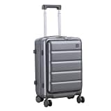 ehozirta Carry On Luggage 20 Inch with Laptop Pocket and USB Charger, Hard Shell Suitcase with 360° Spinner Wheels, Cup Holder, Phone Stand, Side Hook, TSA Lock, Airline Approved Dark Grey