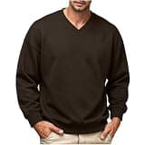 V Neck Sweatshirts for Men Long Sleeve Loose Fit Solid Soft Cofmy Pullover Fall Winter Casual Lounge Layering Top Brown