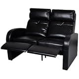 KTPRTOCK 2-Seat Artificial Leather Recliner Sofa, Double Reclining Armchair with Extended Footrest, Black Faux Leather 2-Seater Home Theater Sofa for Living Room
