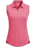 MAGCOMSEN Womens Sleeveless Tops Golf Polo Shirts SPF 50+ Quick Dry Quarter Zip Tennis Tank Tops Lightweight Rosered M