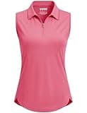 MAGCOMSEN Womens Sleeveless Tops Golf Polo Shirts SPF 50+ Quick Dry Quarter Zip Tennis Tank Tops Lightweight Rosered M