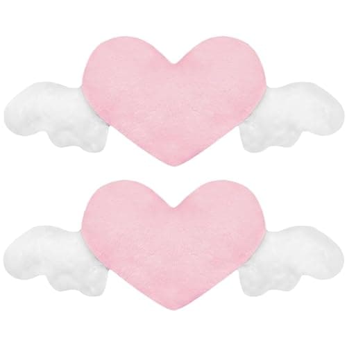 2 Pack Heart Shaped Car Headrest Pillows with Wings, Soft Neck Support Cushion, Washable & Reusable, 19.3 X 9.1