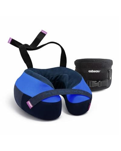 Cabeau TNE S3 Deluxe Luxury Travel Neck Pillow for Airplanes with Patented Seat Strap and Head Hold Technology (Blue)