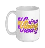 Purple and Golds Vibes Vibing-gold & Purple Color Graphic Ceramic Mug, White, 15oz