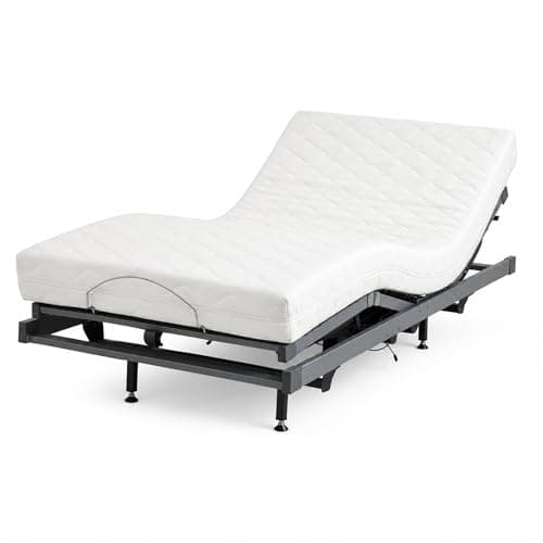 Electric Adjustable Bed Frame XL, Reclining Bed Base with Adjustable Head and Leg Lift, PVC Upholstered Single Bed with Latex Mattress