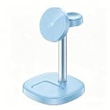 Dynzap 3-in-1 Mag Charging Station: 15W Wireless Fast Charger Compatible with iPhone 17 17e 16 15 14 13 12 Pro Max & iWatch S3-S10 & AirPods Nightstand Desk Sleep-Friendly -Light Blue