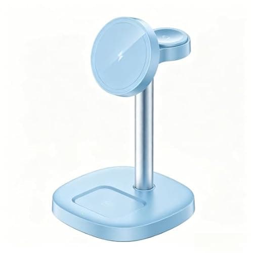 GETPALS Mag Charger iPhone Charging Station: 3 in 1 Qi2 Certified 15W Wireless Magnetic Charger Stand for Apple iPhone 17/17e/16/15/14/13/12 - iWatch for Night Stand Desk - Blue