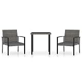 WDSAYREH 3 Piece Poly Rattan Patio Dining Set with Steel Frame, Gray Outdoor Table and Chairs for Garden
