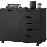 Rolling File Cabinet with 5 Drawers & Door, Mobile File Cabinet on Wheels for Home Office, Under Desk Storage Cabinet with Adjustable Shelf, Printer Stand, Rolling Office Cabinet with Casters