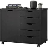 Rolling File Cabinet with 5 Drawers & Door, Mobile File Cabinet on Wheels for Home Office, Under Desk Storage Cabinet with Adjustable Shelf, Printer Stand, Rolling Office Cabinet with Casters
