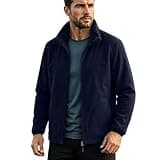 Men Fleece Zip Up Jacket Long Sleeve Stand Collar Warm Loose Fit Jackets Fall Winter Comfy Casual Tops with Pockets Navy