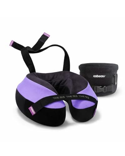 Cabeau TNE S3 Deluxe Luxury Travel Neck Pillow for Airplanes with Patented Seat Strap and Head Hold Technology (Lavender)