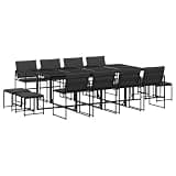 Makastle 13 Piece Patio Dining Set, Black, 86.6" x 42.1" x 28.3", Rectangular, Assembly Required