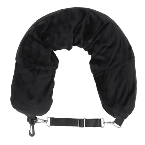 MOPFOL Pillow – Ergonomic U-Shaped Design Sleeping Rest Cushion Pillow with Storage for Airplane, Adjustable Strap for Organization, Cotton Filler(Black)
