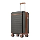 Kono Expandable 20 Inch Carry On Suitcase Airline Approved, Lightweight ABS+PC Hardshell Luggage with 360° Silent Spinner Wheels, Grey/Brown