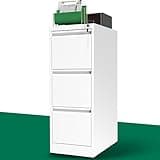 Yukimo 3 Drawer File Cabinet with Lock, Metal Vertical Filing Cabinet, Filing Cabinets for Home Office, Locking File Cabinet Hanging Files for A4/ Legal/Letter, Require Assembly, White