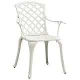 DXKDUSOKJ Cast Aluminum Patio Chairs 2 Pcs, White Outdoor Dining Chairs with High Backrest and Hollow Design, Sturdy Armchairs for Yard Garden
