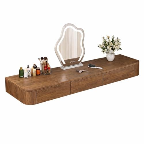 Majiclovie Floating Makeup Vanity Desk Wall Mounted Dressing Table with Drawers Vanity Table Space Saving Modern Wall Mounted Dressing Tables Modern Minimalist Vanity Desk Various Sizes(Walnut,55.1")