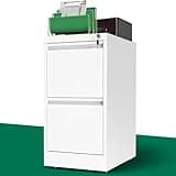 Yukimo 2 Drawer File Cabinet with Lock, Metal Vertical Filing Cabinet, Filing Cabinets for Home Office, Office Furniture Organization Hanging Files for A4/Legal/Letter, Require Assembly, White