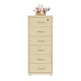 OUKANING 6 Tier Small Vertical File Cabinet with Wheels, Beige Freestanding Rolling Organizer, Top Drawer with Lock, Metal Multi Drawer Little Cabinet for Home Office, 11x16x27in, Assembly Required