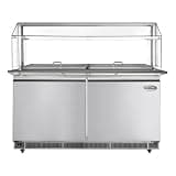 Pemberly Row 60" Commercial Refrigerated Prep Station, Stainless Steel, Silver Finish, Automatic Defrost, Digital Temperature Control, Sneeze Guard, Freestanding Design, Ideal for Sandwiches, Salads,