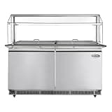Pemberly Row 60" Commercial Refrigerated Prep Station, Stainless Steel, Silver Finish, Automatic Defrost, Digital Temperature Control, Sneeze Guard, Freestanding Design, Ideal for Sandwiches, Salads,