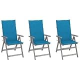 LPERTGFHU 3 Piece Patio Reclining Chair Set, Adjustable Outdoor Armchairs with Cushions, Gray Wash Solid Acacia Wood Garden Furniture