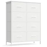 SONGMICS BELLAH Collection - Dresser for Bedroom, Chest of Drawers, Storage Organizer Unit, Closet, Entryway, Steel, 8 Drawers, Modern, Cloud White and Snow White ULGS124W01S