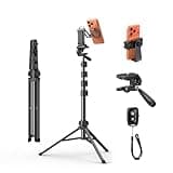OMOTON TS01 65" Magnetic Phone Tripod for iPhone & Camera, Cell Phone Stand with Remote, Stable Height Adjustable Multi-Angle Shot Selfie Stick Tripod for Video Recording, Live Streaming, Black Kit