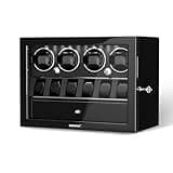 DUKWIN Watch Winder for 4 Automatic Watches, Watch Winders with Watch and Jewelry Storages, Super Quiet Mabuchi Motor with High-Gloss Piano Lacquer Finish,Built-in Illumination