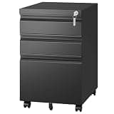 Kiwaou Mobile File Cabinet 3 Drawer Lockable, Metal Filing Cabinet for Home Office, Fully Assembled Except Wheels, Black, 14.6 X 17.3 X 23.6 in