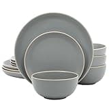 Gibson Home Rockaway 12-Piece Stoneware Dinnerware Set, Matte Finish, Service for 4, Modern Ceramic Plates and Bowls, Microwave & Dishwasher Safe – Soft Gray - Service for 4