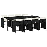 GHVBNMF 9 Piece Patio Dining Set, PE Rattan Outdoor Furniture with Tempered Glass Table and 8 Chairs, Space Saving Cube Design with Cushions for Garden, Backyard and Deck