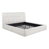 Pemberly Row 48" California King Platform Bed, Cream Upholstered Fabric, Solid Wood Frame, Vertical Channel Tufted Headboard, Fully Slatted Base, Modern Bedroom Furniture, Durable Design