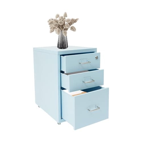 Kllkmmws Metal File Cabinets for Home Office, 3-Drawer 18.3" H Under Desk Storage with Wheels & Label Holders, File cabinets for Letter Legal A4 File Size (Blue)