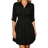 Women's Elegant Longline Shirts Long Sleeve Collared Button Down Cinched Waist Blouses Stylish Business Travel Tops Black
