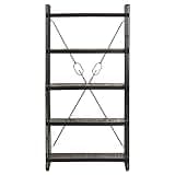KGHFDVB 5-Tier Bookcase Black 35.4"x11.8"x70.9" Solid Mango Wood with Powder-Coated Steel Frame Industrial Bookshelf