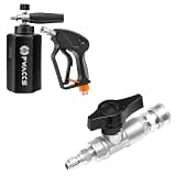 PWACCS Pressure Washer Gun with Foam Cannon, 1.5 Liter, 5000 PSI | Short Gun with Swivel, Ball Valve Pressure Washer, 3/8" Quick Connect Stainless Steel Shut Off Valve for Power Washer Hose, 5000 PSI