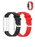 Compatible for Google Fitbit Air Smart Watches,Replacement New Soft Sport Silicone Waterproof Strap Wristbands for Google Fitbit Air .(Black+Red,2 Pack)